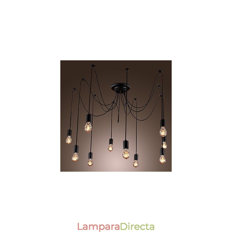 Lámpara colgante de 10 luces con diseño vintage y bombillas incluidas.
