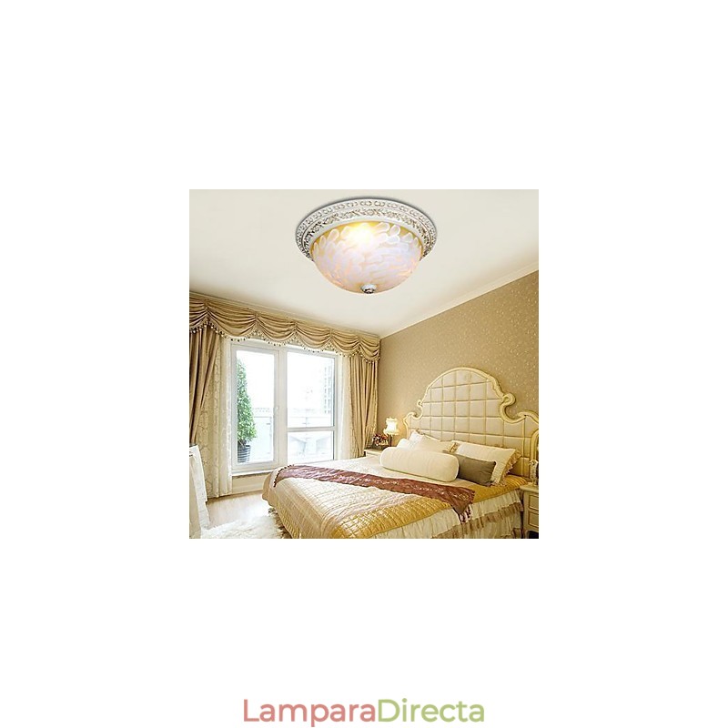 Lámpara de techo empotrada blanca con patrón de vidrio, resina, talla dorada, estilo clásico europeo
