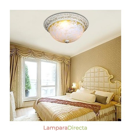 Lámpara de techo empotrada blanca con patrón de vidrio, resina, talla dorada, estilo clásico europeo Lámpara de techo empotrada blanca con patrón de vidrio, resina, talla dorada, estilo clásico europeo