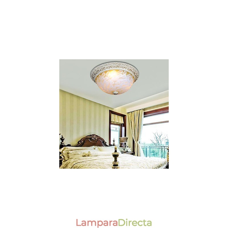 Lámpara de techo empotrada blanca con patrón de vidrio, resina, talla dorada, estilo clásico europeo