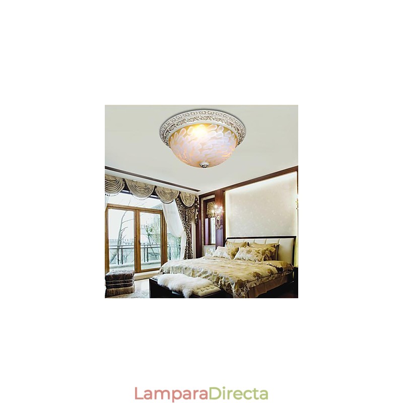 Lámpara de techo empotrada blanca con patrón de vidrio, resina, talla dorada, estilo clásico europeo