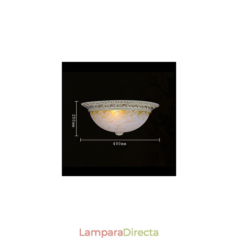 Lámpara de techo empotrada blanca con patrón de vidrio, resina, talla dorada, estilo clásico europeo