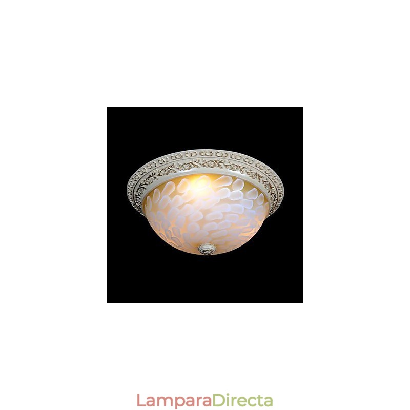Lámpara de techo empotrada blanca con patrón de vidrio, resina, talla dorada, estilo clásico europeo