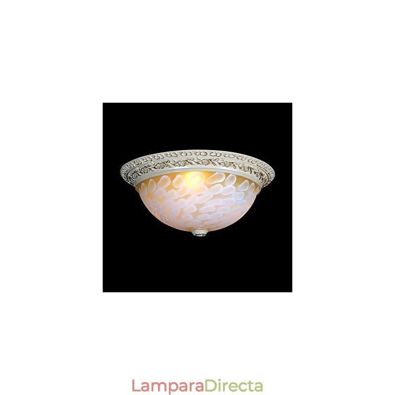 Lámpara de techo empotrada blanca con patrón de vidrio, resina, talla dorada, estilo clásico europeo