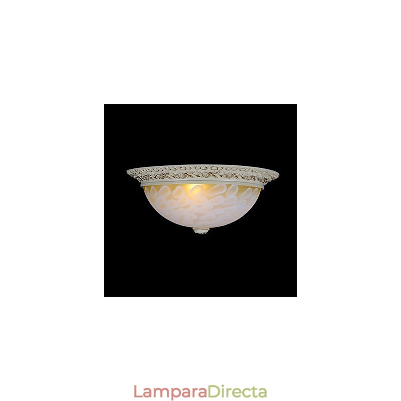 Lámpara de techo empotrada blanca con patrón de vidrio, resina, talla dorada, estilo clásico europeo