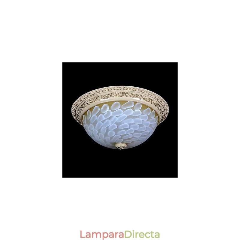 Lámpara de techo empotrada blanca con patrón de vidrio, resina, talla dorada, estilo clásico europeo