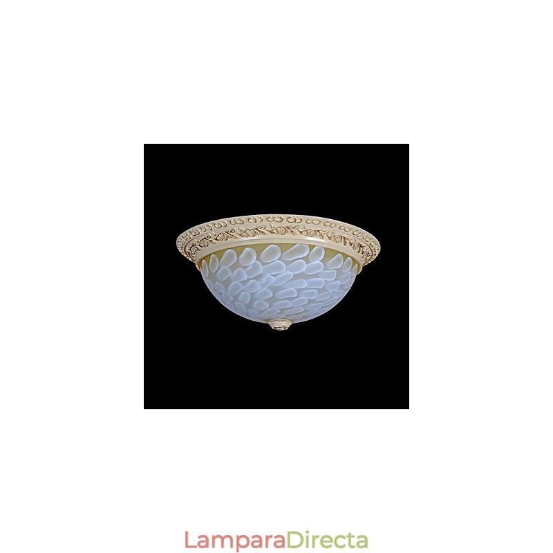 Lámpara de techo empotrada blanca con patrón de vidrio, resina, talla dorada, estilo clásico europeo