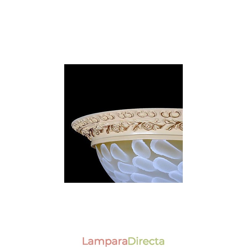 Lámpara de techo empotrada blanca con patrón de vidrio, resina, talla dorada, estilo clásico europeo
