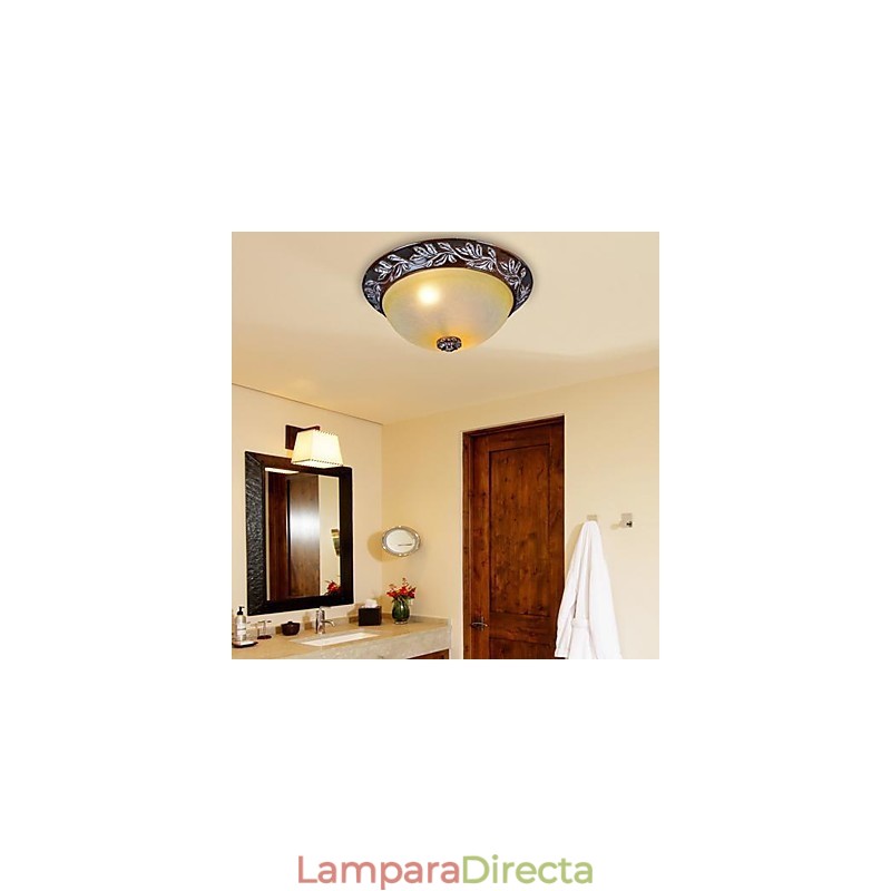 Lámpara de techo de cristal blanco y amarillo, resina, talla plateada, estilo clásico europeo.