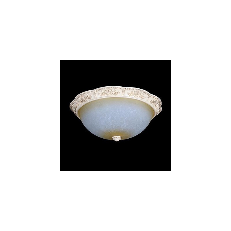 Lámpara de techo blanca de cristal amarillo claro con diseño de resina tallada, estilo clásico europeo.
