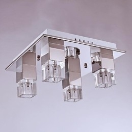 Lámparas de techo de 4 luces de cristal artístico con revestimiento de acero inoxidable