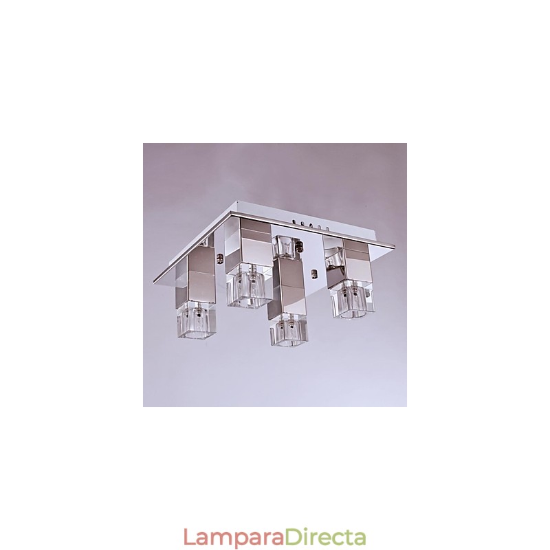 Lámparas de techo de 4 luces de cristal artístico con revestimiento de acero inoxidable