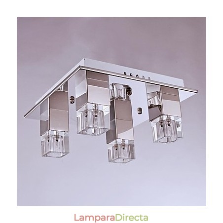 Lámparas de techo de 4 luces de cristal artístico con revestimiento de acero inoxidable Lámparas de techo de 4 luces de cristal artístico con revestimiento de acero inoxidable
