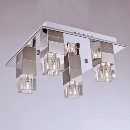 Lámparas de techo de 4 luces de cristal artístico con revestimiento de acero inoxidable