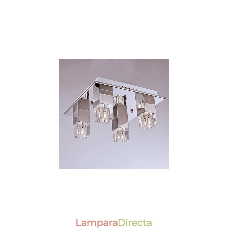 Lámparas de techo de 4 luces de cristal artístico con revestimiento de acero inoxidable
