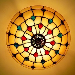 Lámpara de pie de hierro forjado estilo europeo de 30 x 19 cm con cola de media cúpula y cristal de colores claros