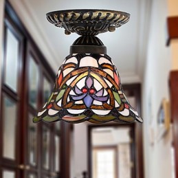 Lámpara de cúpula absorbente de vidrio emplomado de artes creativas rurales europeas