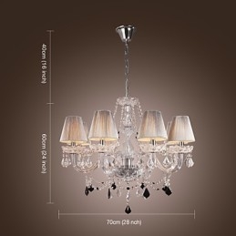 Lámpara de araña de cristal de lujo moderna de 8 luces con pantalla de tela