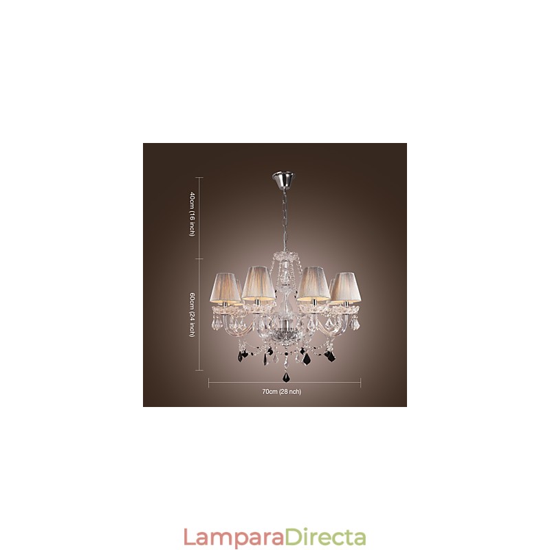 Lámpara de araña de cristal de lujo moderna de 8 luces con pantalla de tela