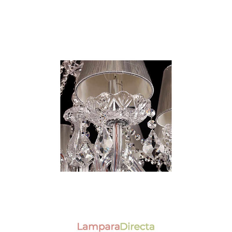 Lámpara de araña de cristal de lujo moderna de 8 luces con pantalla de tela