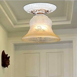 Lámpara de techo empotrada blanca con pantalla de cristal dorado a mano, estilo retro europeo clásico