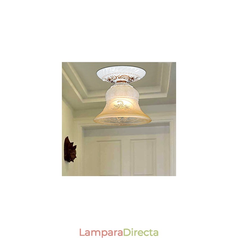 Lámpara de techo empotrada blanca con pantalla de cristal dorado a mano, estilo retro europeo clásico