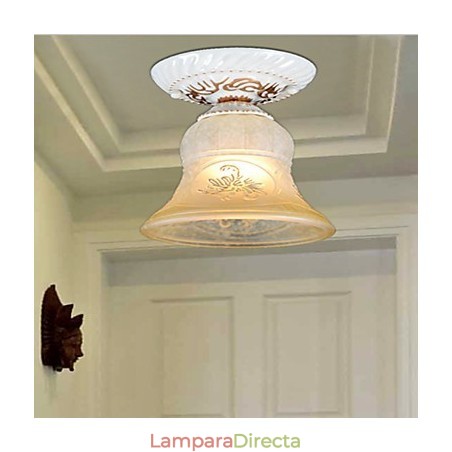 Lámpara de techo empotrada blanca con pantalla de cristal dorado a mano, estilo retro europeo clásico Lámpara de techo empotrada blanca con pantalla de cristal dorado a mano, estilo retro europeo clásico