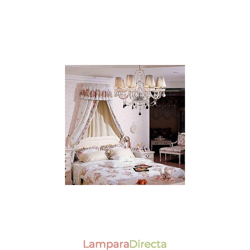 Lámpara de araña de cristal de lujo moderna de 8 luces con pantalla de tela