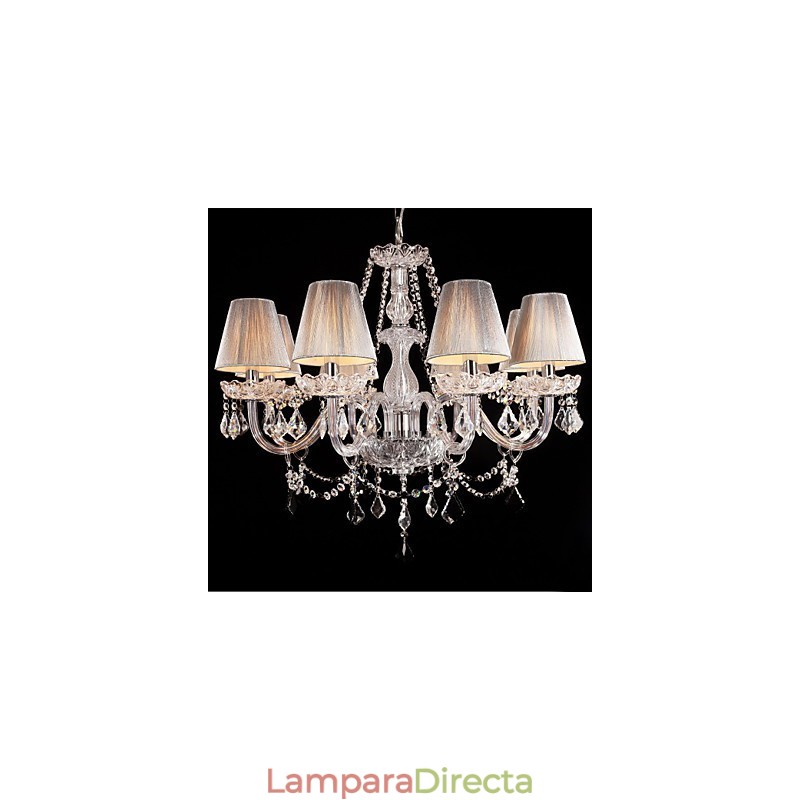 Lámpara de araña de cristal de lujo moderna de 8 luces con pantalla de tela