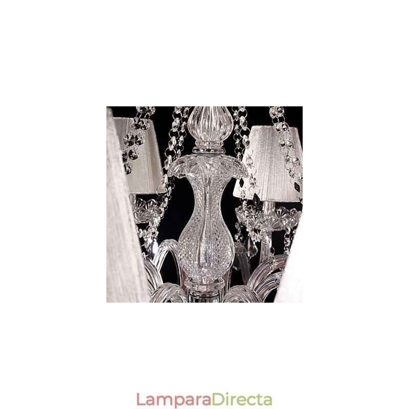 Lámpara de araña de cristal de lujo moderna de 8 luces con pantalla de tela