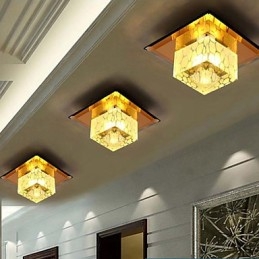 Mini lámpara de techo de cristal, foco de 3 W, lámpara creativa, tubo de luz, luz de cúpula cuadrada de colores.