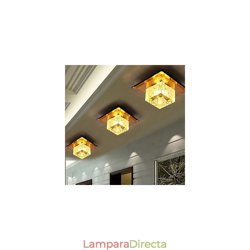Mini lámpara de techo de cristal, foco de 3 W, lámpara creativa, tubo de luz, luz de cúpula cuadrada de colores.
