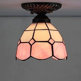 17 * Lámpara de cúpula absorbente de vidrio emplomado de arte creativo rural europeo