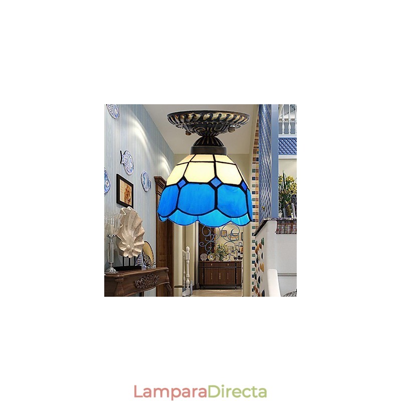 17 * Lámpara de cúpula absorbente de vidrio emplomado de arte creativo rural europeo