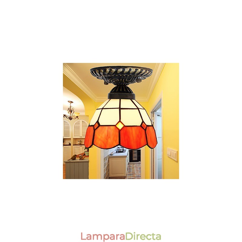 17 * Lámpara de cúpula absorbente de vidrio emplomado de arte creativo rural europeo