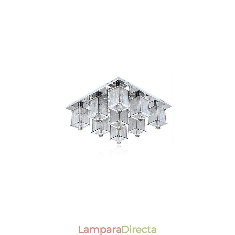 Lámpara de techo moderna contemporánea de metal cromado y cristal