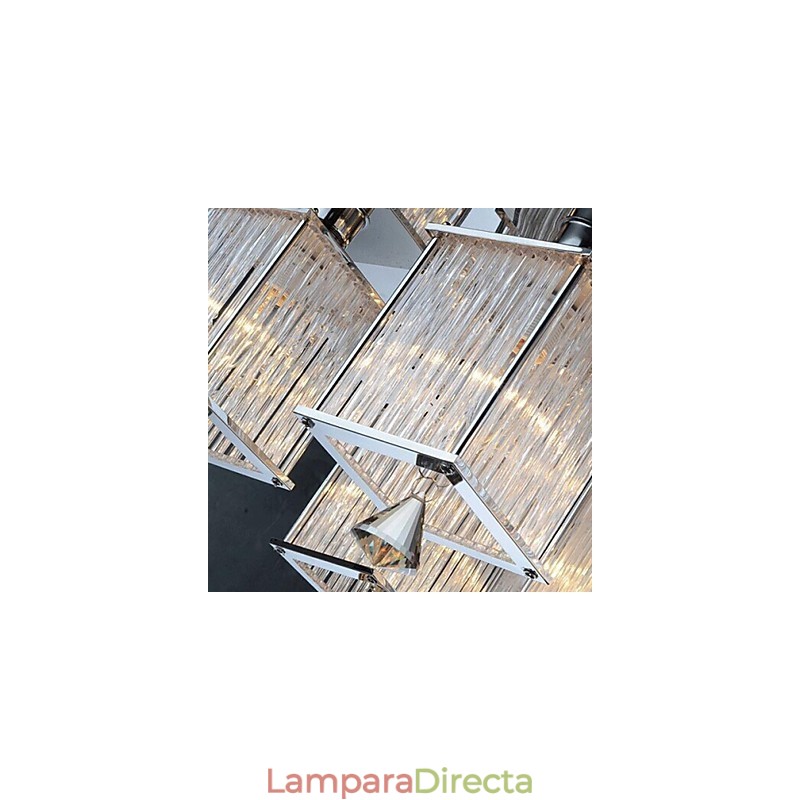Lámpara de techo moderna contemporánea de metal cromado y cristal