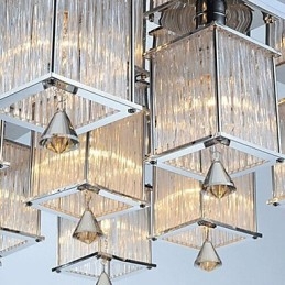Lámpara de techo moderna contemporánea de metal cromado y cristal