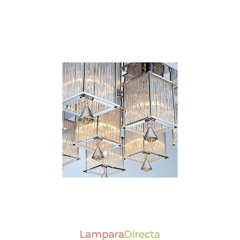 Lámpara de techo moderna contemporánea de metal cromado y cristal