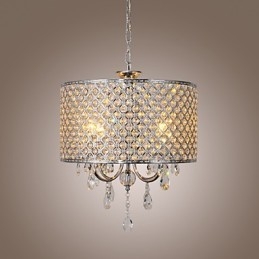 Lámpara colgante moderna de cristal con forma de tambor y 4 luces