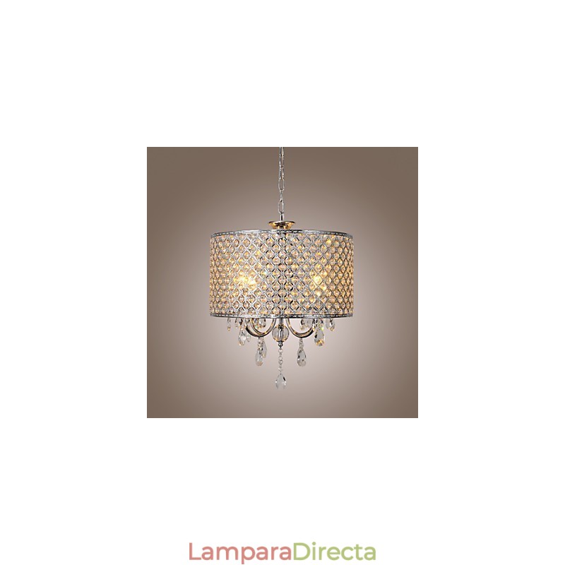 Lámpara colgante moderna de cristal con forma de tambor y 4 luces