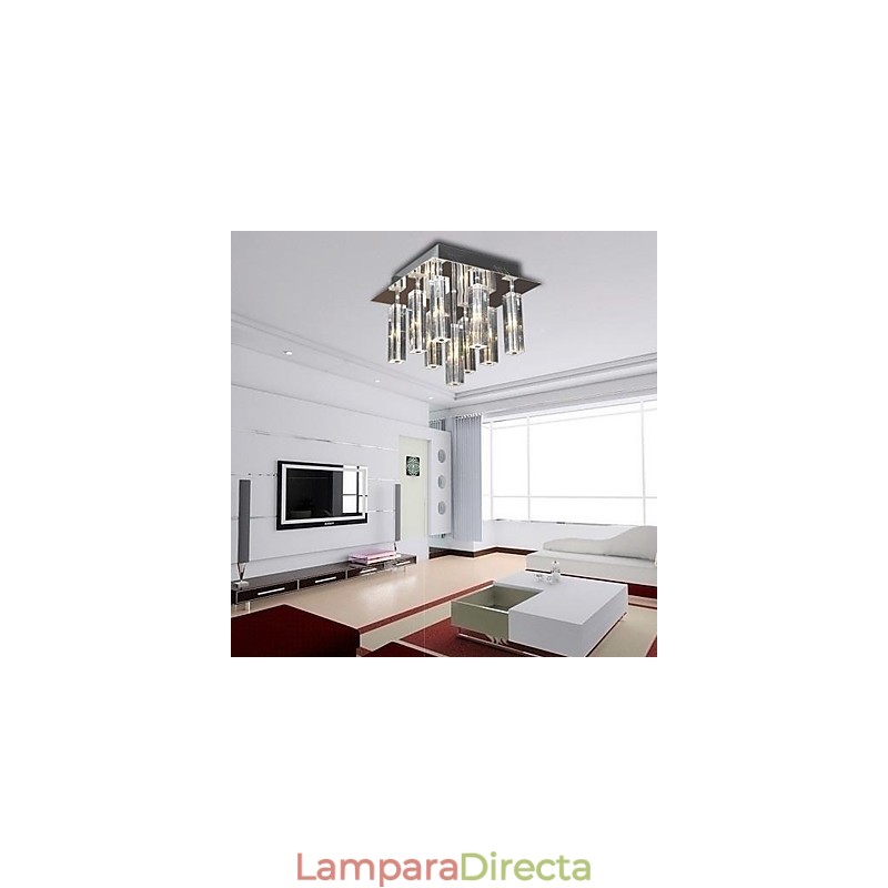 Lámpara de techo moderna contemporánea de metal cromado y cristal