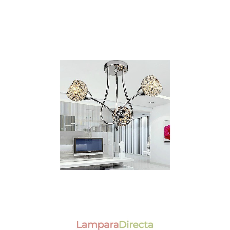 Lámpara de techo moderna y brillante de 3 luces con diseño de cristal