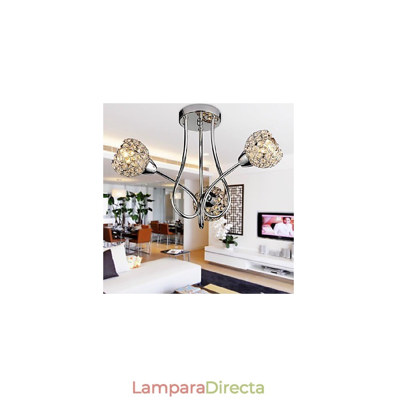 Lámpara de techo moderna y brillante de 3 luces con diseño de cristal