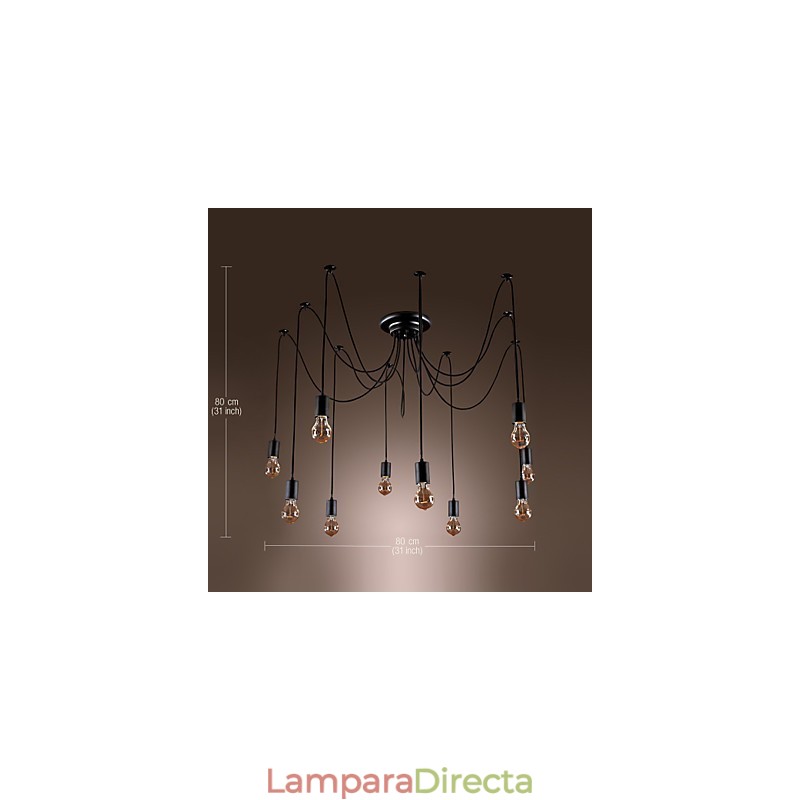 Lámpara colgante de 10 luces con diseño vintage y bombillas incluidas.