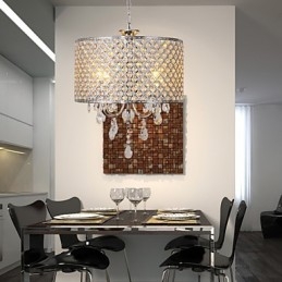 Lámpara colgante moderna de cristal con forma de tambor y 4 luces
