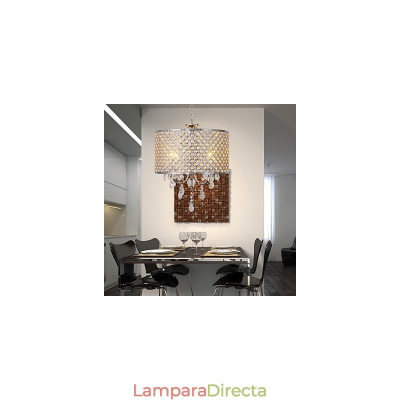 Lámpara colgante moderna de cristal con forma de tambor y 4 luces