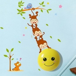 Pegatinas de pared Monos luz activada inteligente inducción esmetope adorno lámpara de pared