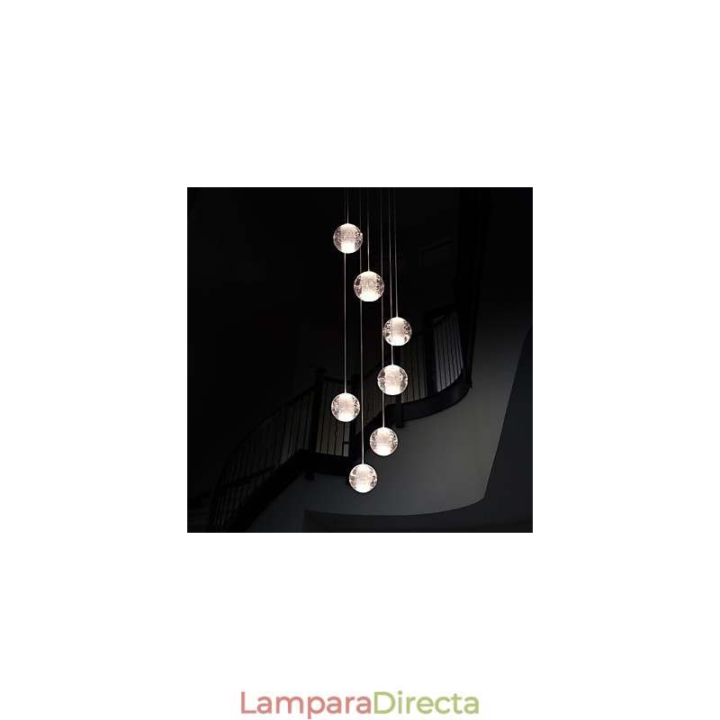 Lámpara colgante moderna G4 Retroifit de 7 luces con cristal cromado para escaleras.