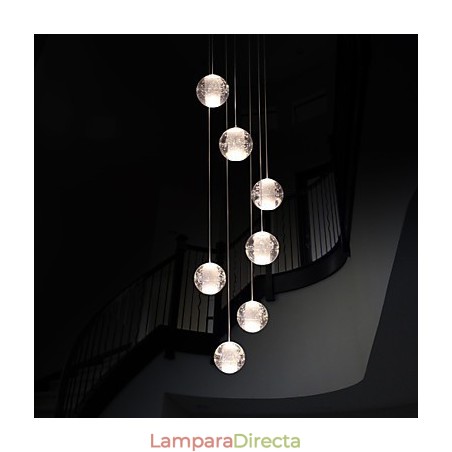 Lámpara colgante moderna G4 Retroifit de 7 luces con cristal cromado para escaleras. Lámpara colgante moderna G4 Retroifit de 7 luces con cristal cromado para escaleras.